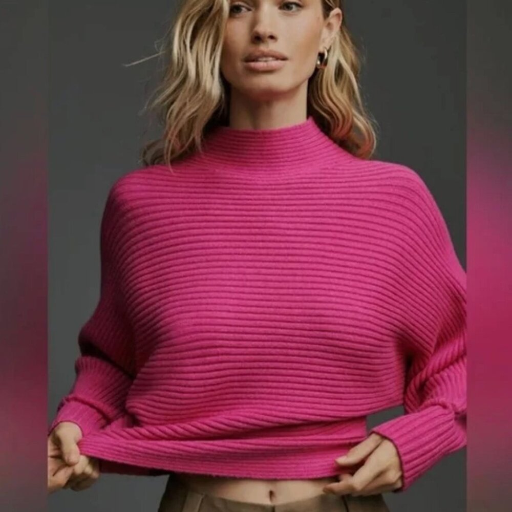 By Anthropologie Kendall Mock Turtleneck Ribbed Slouchy Sweater Size Medium